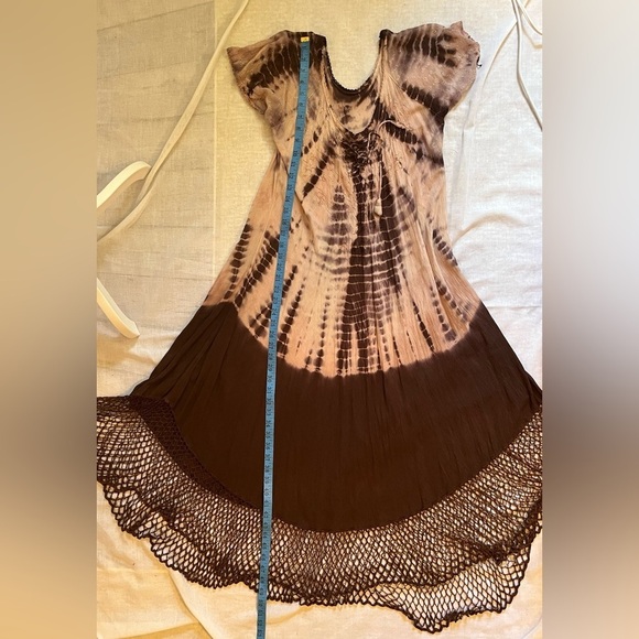 Boho hippie tie dye flowy feminine dress oversized crocheted bottom free size - Picture 15 of 16